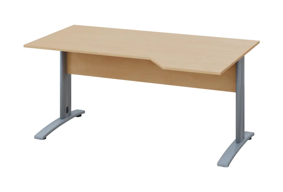 EZK 28 - 164 stůl kancelářský, rohový, pravý, kovová podnož stříbrná, deska 25 mm, široký 1600 mm, bříza irská